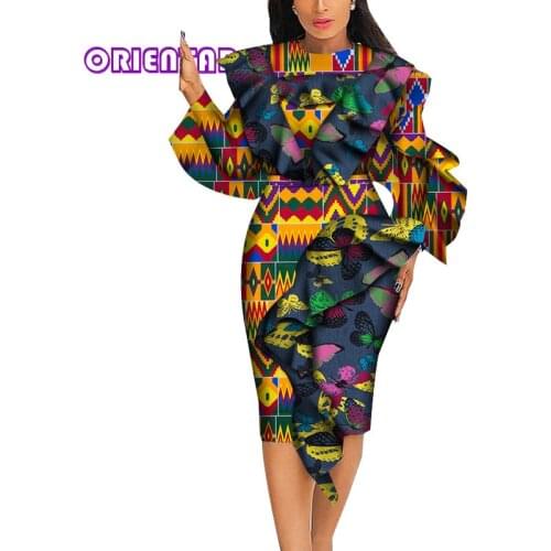 Fashion Long Sleeve Dress African Dresses for Women Plus Size African Print Ankara Dresses Bazin Riche African Clothes WY7336