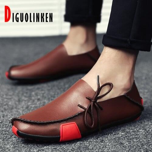2021 New Leather Mens Loafers Fashion Shoes Handmade Moccasins Soft Leather Slip on Mens Boat Shoe Comfortable Big Size 47