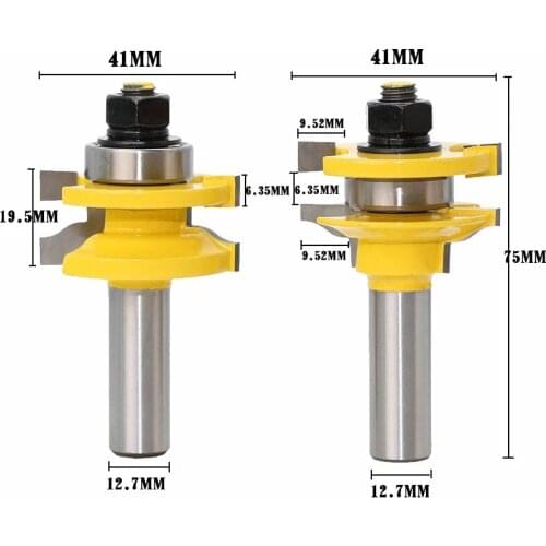 12mm 1/2" Shank 2pcs set Rail & Stile Router Bits Matched 2 Bit Ogee Tenon Cutter Door Window Woodworking Tools MC03132