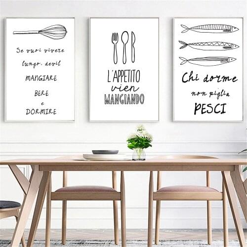 Nordic Kitchen Wall Art Home Decor Canvas Painting Tableware Modern Minimalist Black White Wall Art Cooking Quotes Poster