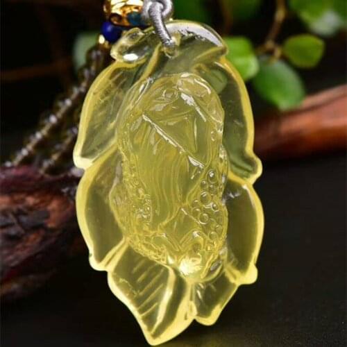 Fine JoursNeige Yellow Natural Crystal Necklace Hand Carved Pixiu Leaf Pendant Sweater Chain Necklace Lucky Help Wealthy Jewelry