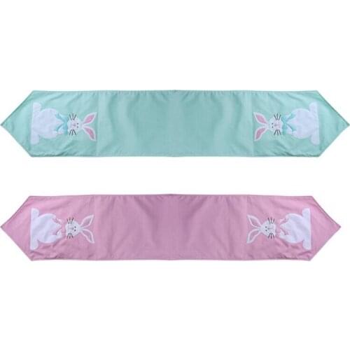 Easter Bunny Table Runner, Spring Flowers Easter Holiday Kitchen Dining Table Runner for Home Party Decor Promotion