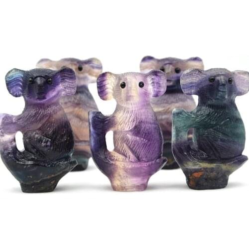Natural Colorful Fluorite Crystal Hand Carved Koala And Polished Gemstone Home Decoration Collection