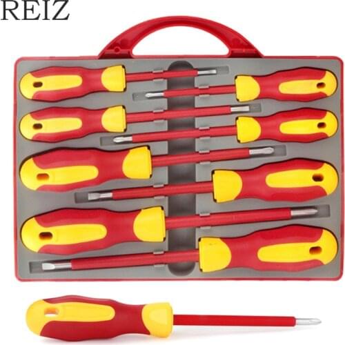 REIZ Insulated Screwdriver 8 Pcs Set Precision Magnetic Slotted Phillips Screw Bits VDE Certification Household Repair Hand Tool