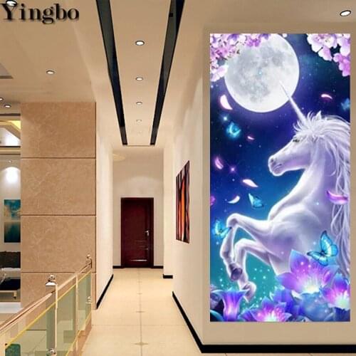 Needlework Diy Diamond Painting Unicorn Moon Cross Stitch Full Square round Diamond Embroidery Mosaic Crafts Home Wall Decor