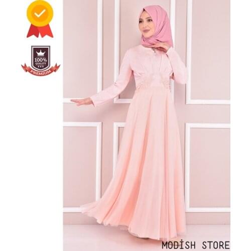 Silvery Evening Gown Muslim Dress Women Turkey Muslim Clothes Dubai Abaya Hijab Eid Mubarak Plus Size Dresses Headscarf