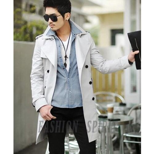 Grey trench coat for men business formal long coat men medium-long trench men slim cheap winter coats for men winter coat 2XL