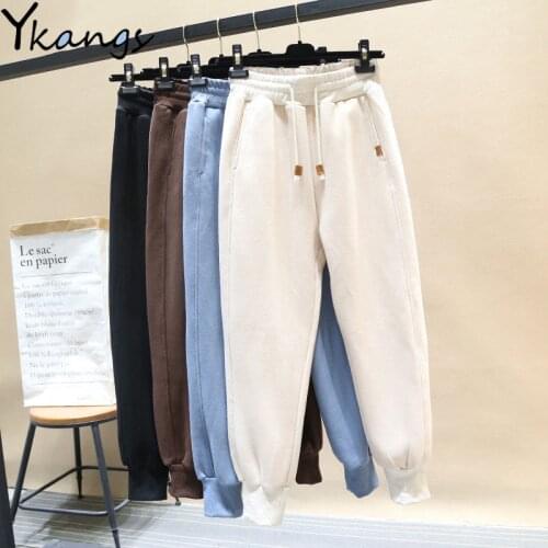 Black Elastic High Waist Drawstring Harem Pants for Women Velvet Pocket Harajuku Vintage Sweatpants Joggers Womens Sports Pants