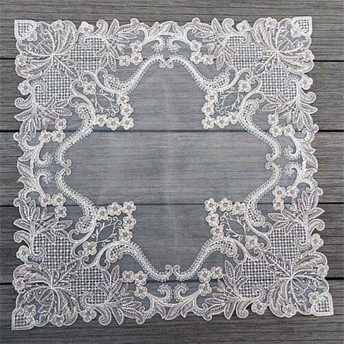 Modern square embroidery lace yarn cover towel kitchen tea coffee table cover cloth Christmas party wedding decoration