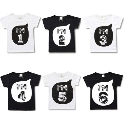 1 2 3 4 5 years Birthday boys t shirt girls cotton t-shirts childrens clothing toddler tee clothes costume for kids print tops