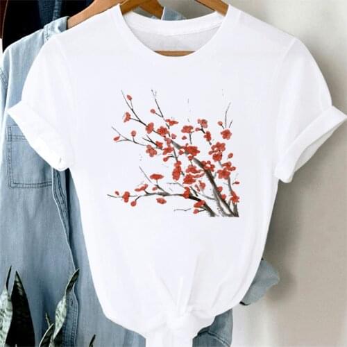 Woman Clothes Beautyful Flowers Print T-shirt Loose Top Tshirt Fashion Graphics Female Basic T Shirt Women Short Sleeves Summer