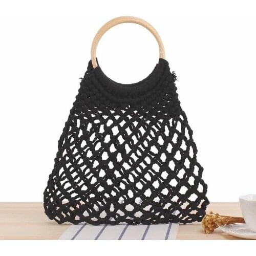 Female 2021 Popular Woven Beach Handmade Rattan Bag Cotton Tote Straw Bag Soft Material Woven Beach HandBag