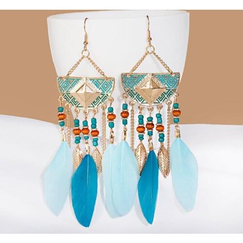 2021 Bohemian Tassel Earrings for Women Dangle Long Earrings Feather Boho Drop Earrings Seed Beads Vintage Jewelry Brincos