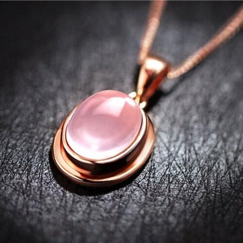 Womens Rose Gold Plated Necklace Rose Gems Crystal Pendant Bridal Wedding Necklace Pink Stone Necklace Engagement Jewelry Gifts