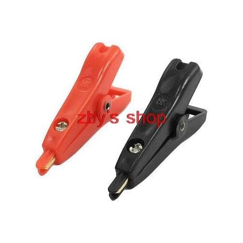 2PCS Electrical Test Clip Insulation Flat Mouth Type Alligator Clamp Red Black