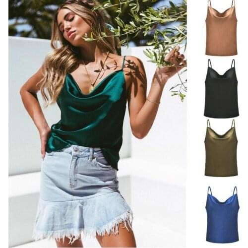 2021 Summer Sexy Pure Color Imitation Silk European and American Women 's Camisole