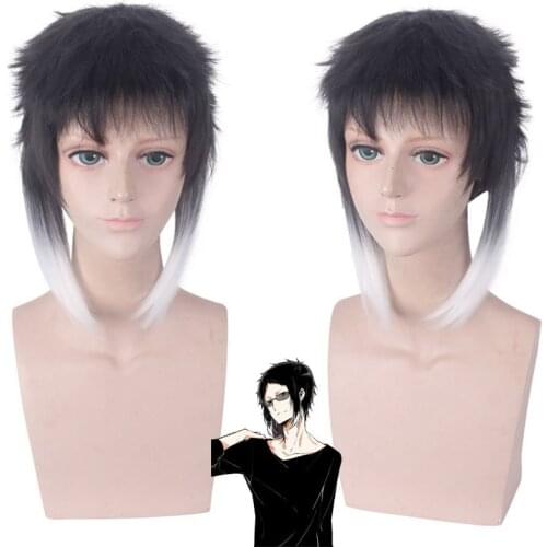 35cm Anime Bungo Stray Dogs Cosplay Ryunosuke Akutagawa Wig Role Playing Wigs Halloween Cosplay Black White Hair Wig Cap