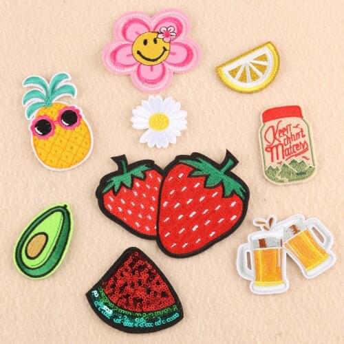 Pineapple, beer food Patches for Clothing Iron on Embroidered Sew Applique Patch Fabric Badge Garment DIY Apparel Accessories