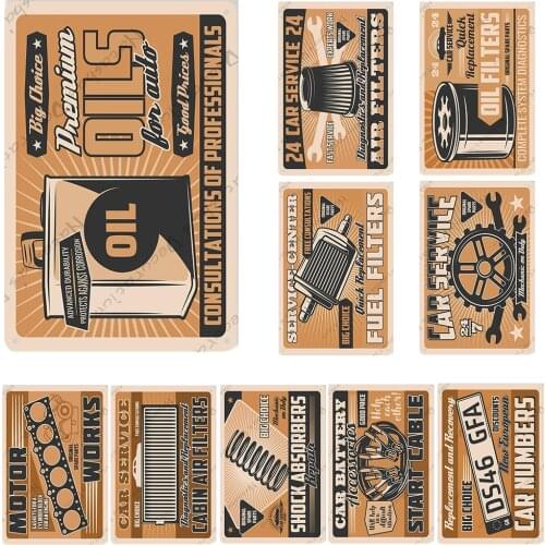 Car Service Metal Tin Sign Garage Retro Poster Oils Filters Metal Plate Decorative plate Club Pub Bar Home Metal Wall Decoration