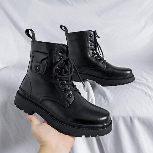 New Designer Vintage British Tooling Men Ankle Boots Lace-up Casual Leather Shoes Outdoor Mens Platform Boots Motorcycle Winter