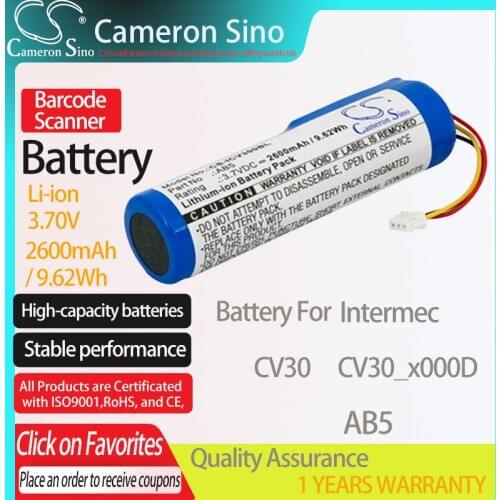 CameronSino Battery for Intermec CV30 CV30_x000D fits Intermec AB5 Barcode Scanner battery 2600mAh/9.62Wh 3.70V Li-ion Blue