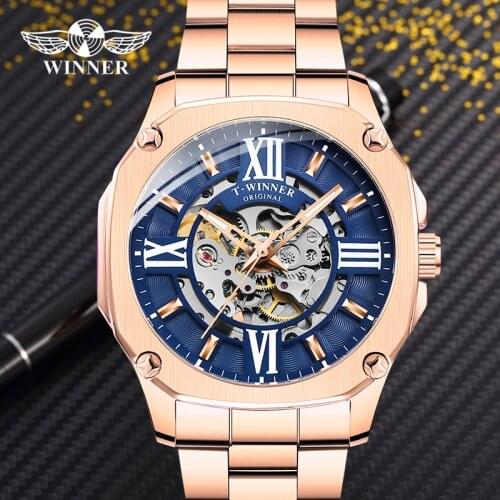 WINNER Mens Waterproof Mechanical Automatic Self wind Watches Stainless Steel Strap Skeleton Fashion Design Relogio Masculino