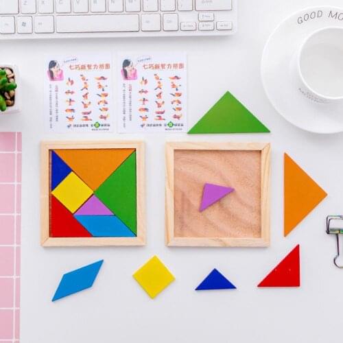 Wooden Colorful Tangram Geometric Jigsaw Puzzle Board Educational Toy Kids Gift