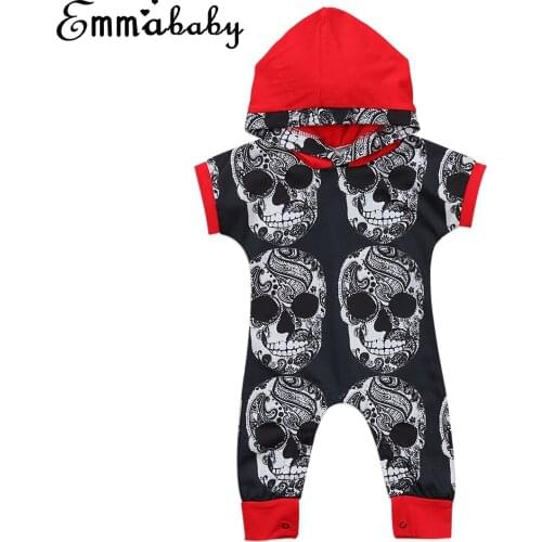 Toddler Kids Baby Boy Halloween Hooded Short Sleeve Pullovers Covered-Button Romper Jumpsuit Outfits Clothes