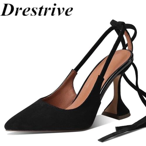 Drestrive Women Sandals Faux Sude Pointed Toe Ankle Strap 2021 Summer Fashion Thin High Heel Shoes Red Size 43 Handmade