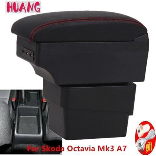 For Skoda Octavia Mk3 A7 2014-2018 Dual layer Armrest box Centre Console Storage Box Car Styling decoration accessories
