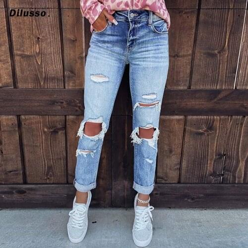 Jeans Women Solid Color Hole Low Waist Jeans Flares Ankle Fashion Pants Trouser Jeans Flared Ankle Fashion Pant Women