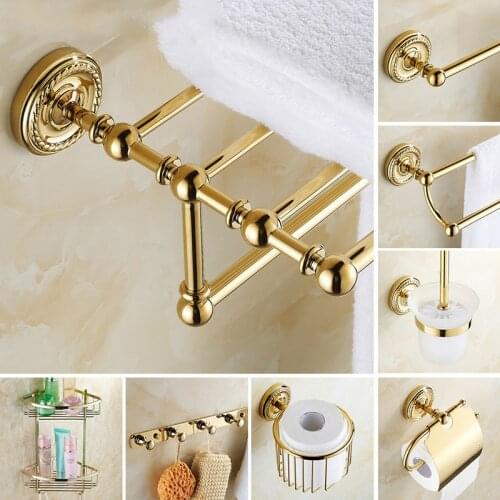 Europe Antique Bathroom Accessories Sets Gold Bathroom Products Brass Finish Gold Bathroom sets