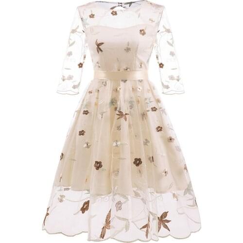 FTZLL Floral Print Embroidery Tulle Dress Women Sweet Elegant Adjustable Waist Lace Up Party Dress Mesh Chiffon Floral Clothes