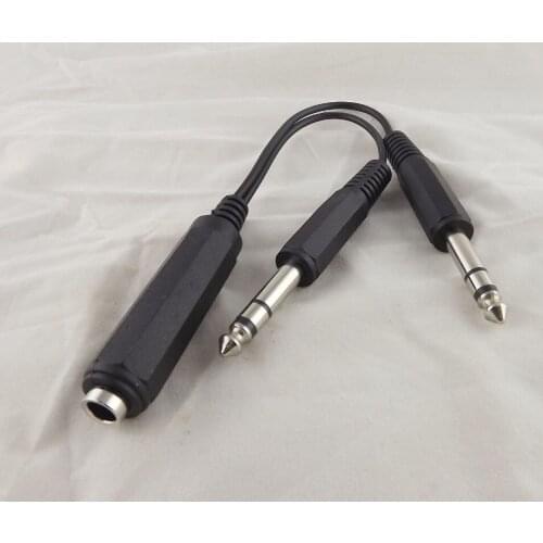 1pc 6.35mm Female Jack To 2x 1/4" Male Plug Stereo Audio Adapter Speaker Cord Cable 20cm