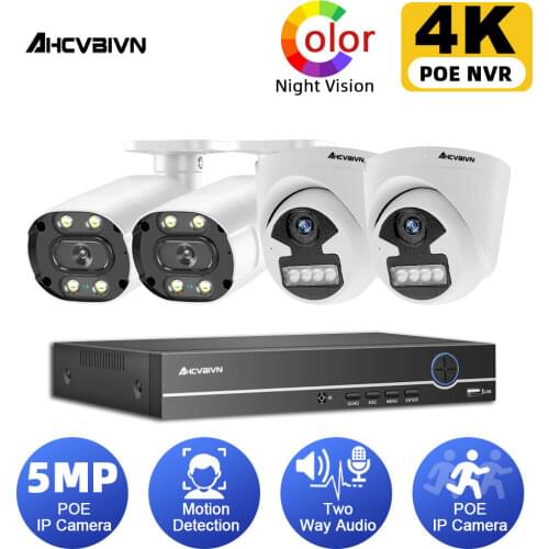 5MP NVR Kit 4CH POE Camera System Two-way Audio Color Night Vision IP Camera Outdoor CCTV Security Video Surveillance System Set