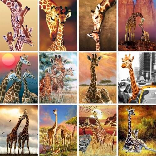 GATYZTORY DIY Painting By Numbers Three Giraffes Animals Oil Painting HandPainted Home Decor Gift Canvas Drawing