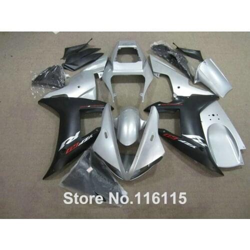 MOTOMARTS Full injection molding ABS plastic fairings set fit for YAMAHA YZF R1 02 03 matte black silver Fairing kit 2002 2003 Q