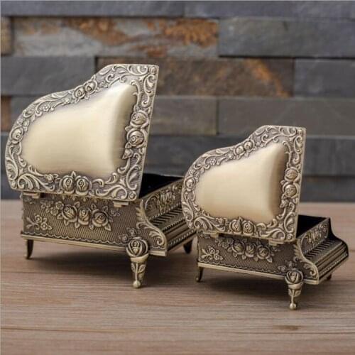 Creative Piano Shape Bronze Metal Jewelry Storage Organizer Joyero Organizador Tin Box For Girl GIfts Z206