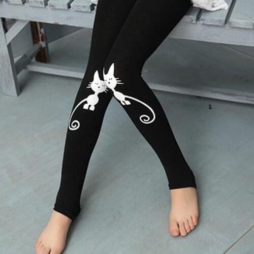 Spring Autumn Girls Leggings Skinny Black Cotton Elastic Pants Leggins Cat Bow Flower Cat Pattern for Girls Kids Children Pant
