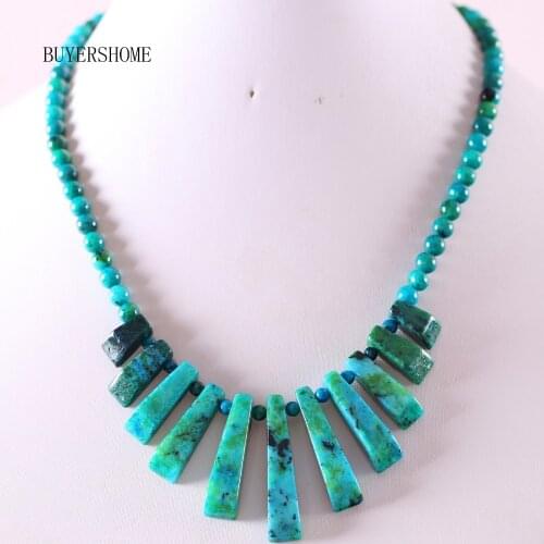 Fashion Jewelry Natural Stone Beads Blue Azurite Necklace 18" 1Pcs E153