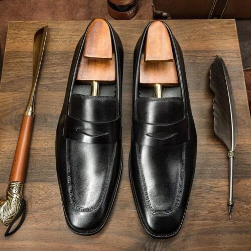 Italian Flat Brand Mens Formal Shoes Genuine Leather Oxford For Men Dress Wedding Slip On Leather Brogues Shoes Loafers