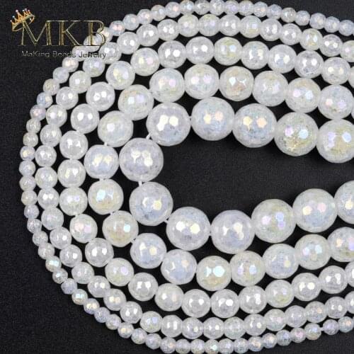 Natural Stone White Cracked Quartz Crystal Round Faceted Beads For Jewelry Making 4mm-12mm Spacer Loose Beads Diy Bracelet15"