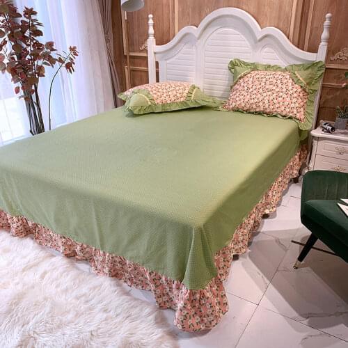 2020 new products Cotton printing Bedspread Fitted Sheet Pillowcases Cotton 2/3pcs Pleated lotus leaf lace Bedding