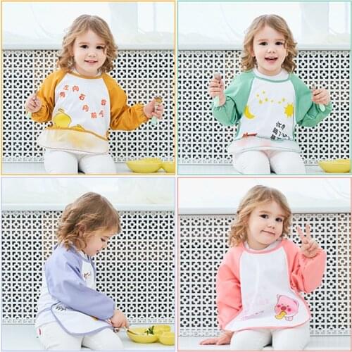 Boys Girls Burp Cloth Baby Kids Toddler Long Sleeve Scarf Waterproof Art Smock Feeding Bib Apron Pocket Infant Banana Bibs