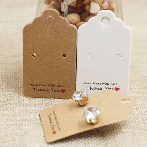 Wholesale thank you stud earring hang tag card vintage kraft/white cardboard earring packing & display card 5*3cm 100pcs per lot
