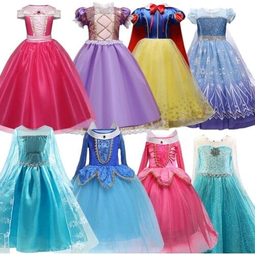 Halloween Party Cosplay Dress Up Blue Cute Style Birthday Party Skirt Ankle-length TuTu Gown Children Clothing 4-10 Years Old