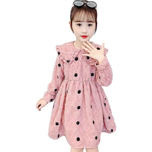 Dress Girl Dot Pattern Girls Dresses Casual Style Party Dress For Children Spring Autumn Childrens Clothing 6 8 10 12 14