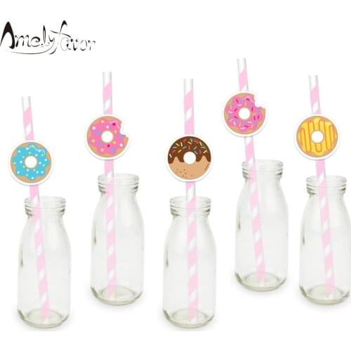 Donuts Theme Party Paper Straws Tea Time Colorful Donut Dessert Decorations Party Supplies Paper Drinking Straws Event Supplies