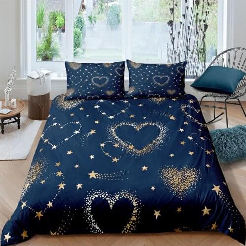 Navy Heart Star Bedding Set Double Queen King Size Plants Duvet Cover Comforter Quilt Bed Linen Floral Cartoon Nordic Bedclothes