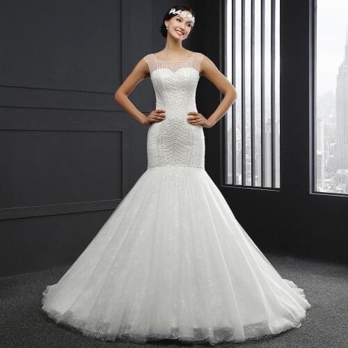 Q026 luxury minimalist wedding dress mermaid 2020 diamond rhinestones bridal gown plus size robe de mariage open back long train